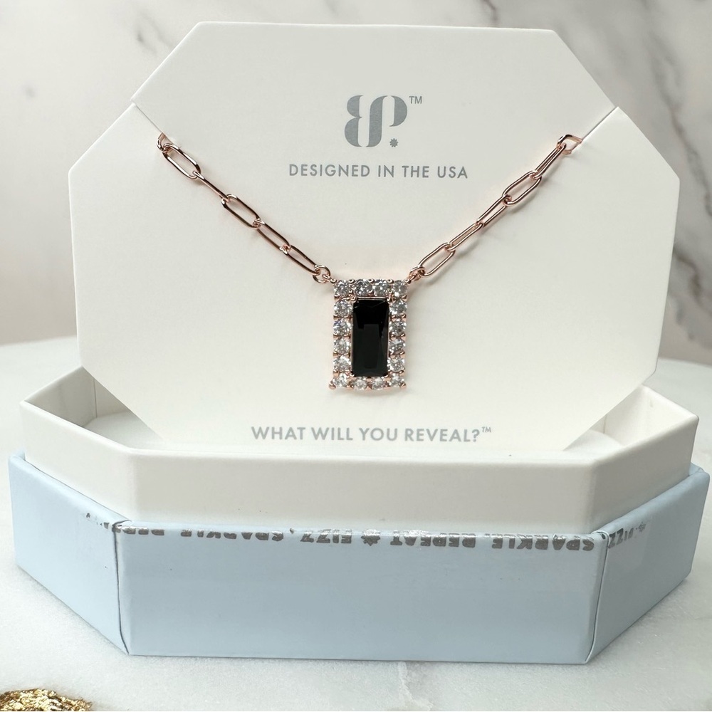 Bomb Party Classic Simplicity Black Onyx Rose Gold Necklace NK99826 NWT